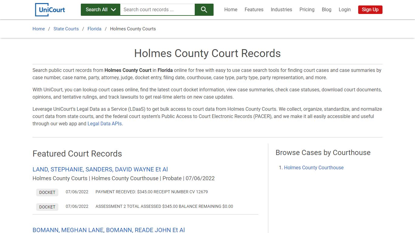 Holmes County Court Records | Florida | UniCourt